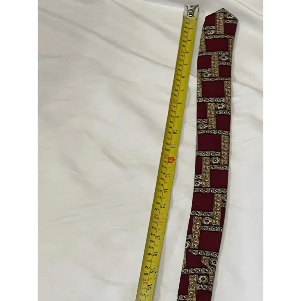 Fierte s.r.l. Mens Burgundy Gold Geometric Tile Silk Tie Made in Italy‎ 56 Inch